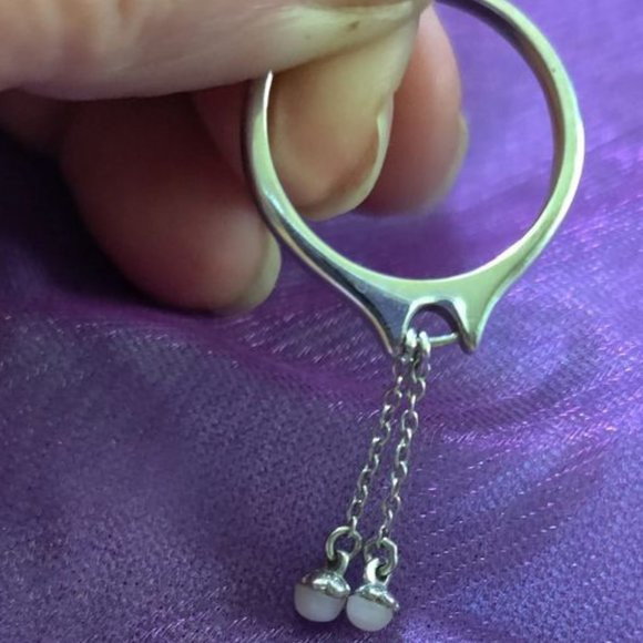 Sterling Silver Genuine Pink Opal Dangle Ring - Picture 2 of 8